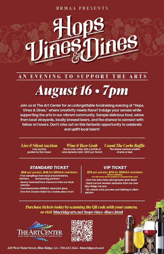 Hops, Vine & Dine Fundraiser at Blue Ridge Mountain Arts Association