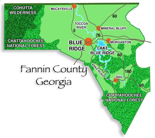 Fannin County, Blue Ridge, McCaysville, Mineral Bluff, Morganton, Epworth, Dial and the Aska Adventure Area