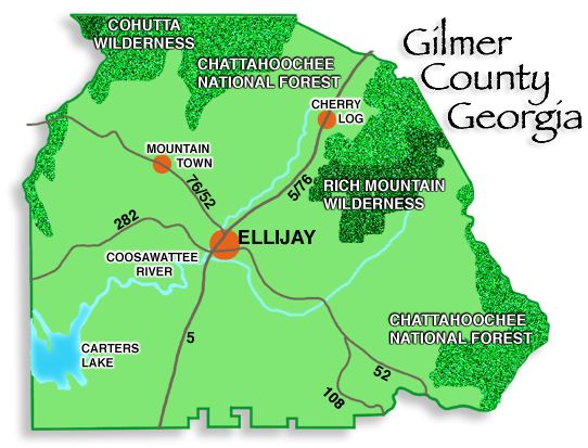 Ellijay, East Ellijay and Cherry Log in Gilmer County North Georgia Mountains